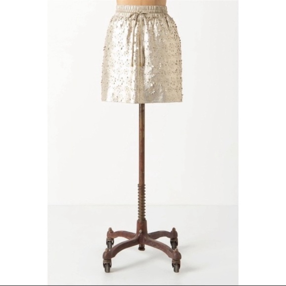 Anthro Leifsdottir Sliced Sliverfield Skirt Gold Leather Floral Mini Skirt, 2 - Picture 9 of 9